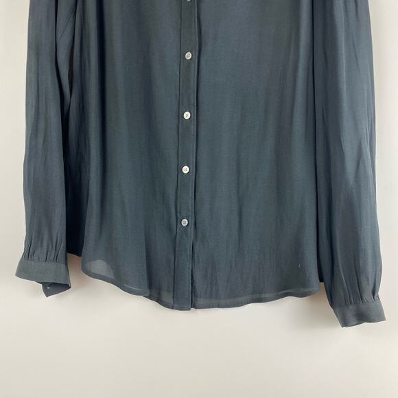 Loft Sheer Ruffle Banded Collar Gray Blouse Womens Size XS - Picture 5 of 11